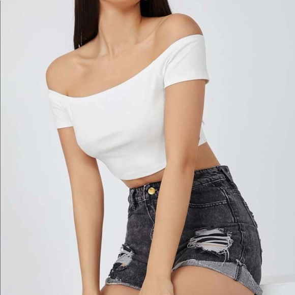 shein plain white off shoulder - Picture 1 of 6